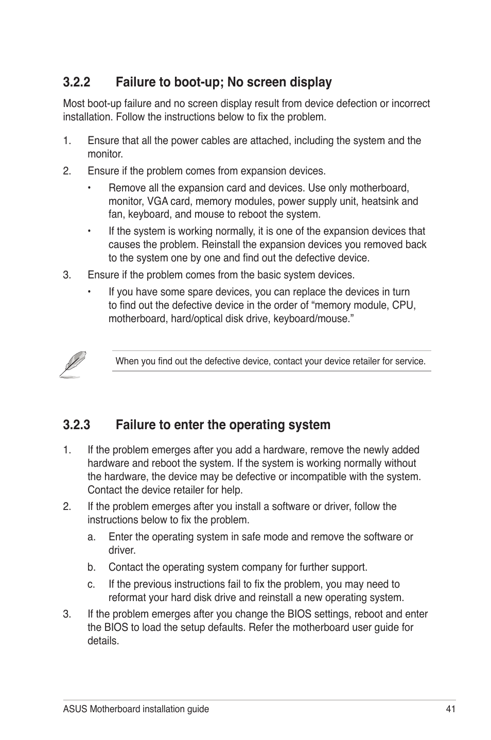 2 failure to boot-up; no screen display, 3 failure to enter the operating system | chiliGREEN P5G41T-M LX2 User Manual | Page 42 / 722