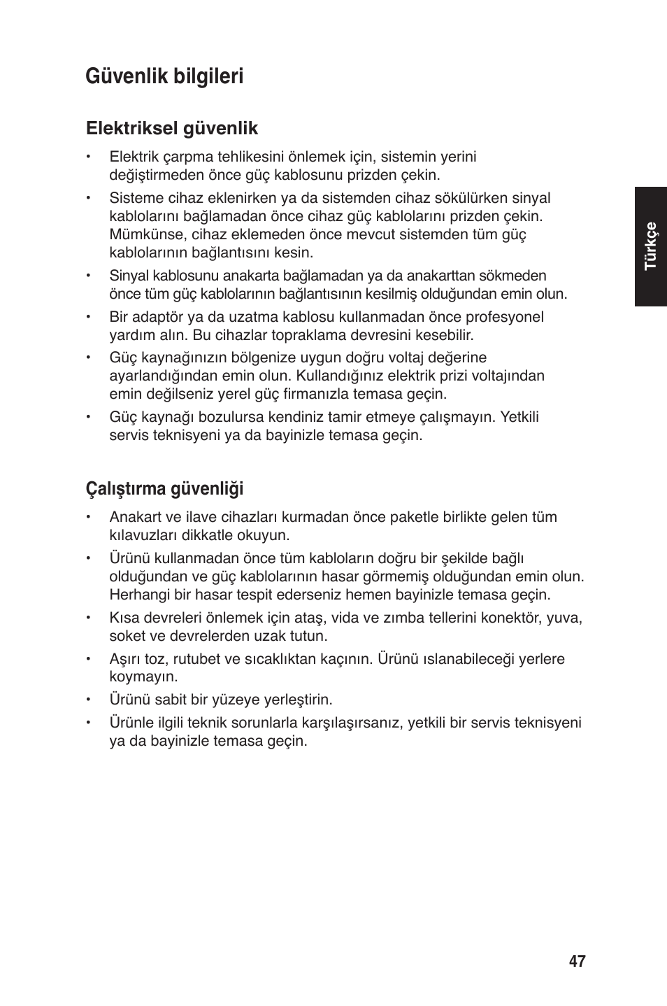 Güvenlik bilgileri, Elektriksel güvenlik, Çalıştırma güvenliği | chiliGREEN P5G41T-M LX2 User Manual | Page 49 / 722