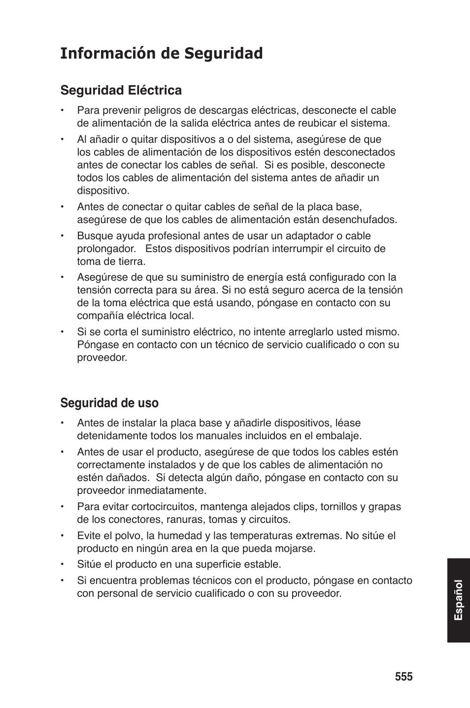 Información de seguridad, Seguridad eléctrica, Seguridad de uso | chiliGREEN P5G41T-M LX2 User Manual | Page 557 / 722