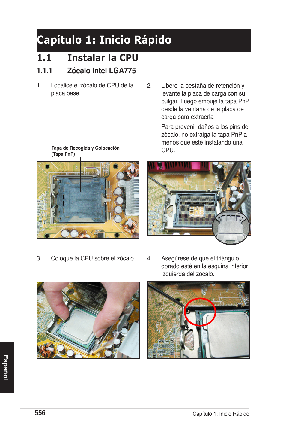 Capítulo 1: inicio rápido, 1 instalar la cpu, 1 zócalo intel lga775 | chiliGREEN P5G41T-M LX2 User Manual | Page 558 / 722