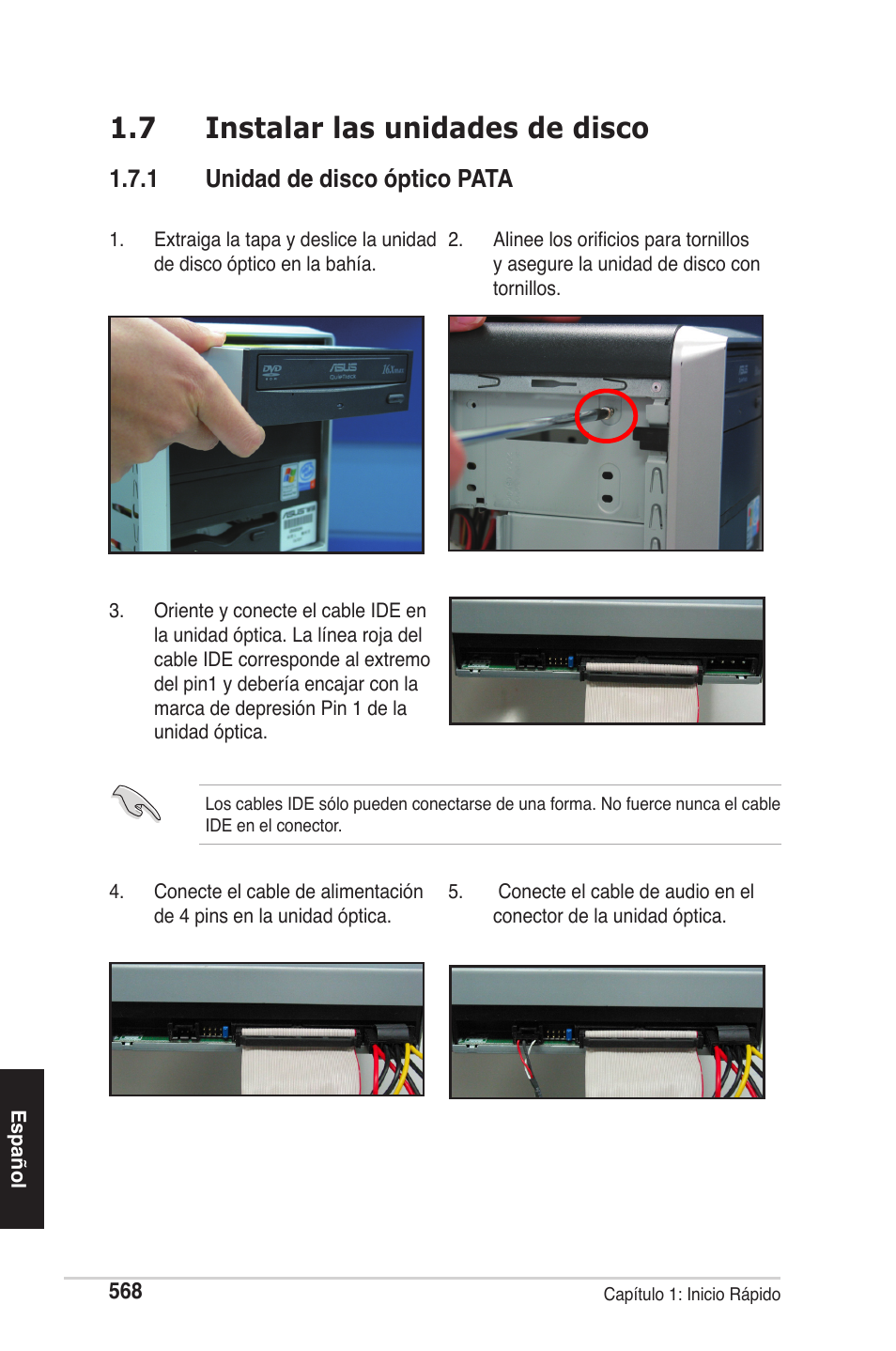 7 instalar las unidades de disco, 1 unidad de disco óptico pata | chiliGREEN P5G41T-M LX2 User Manual | Page 570 / 722