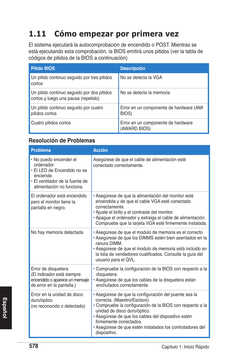 11 cómo empezar por primera vez, Resolución de problemas | chiliGREEN P5G41T-M LX2 User Manual | Page 580 / 722