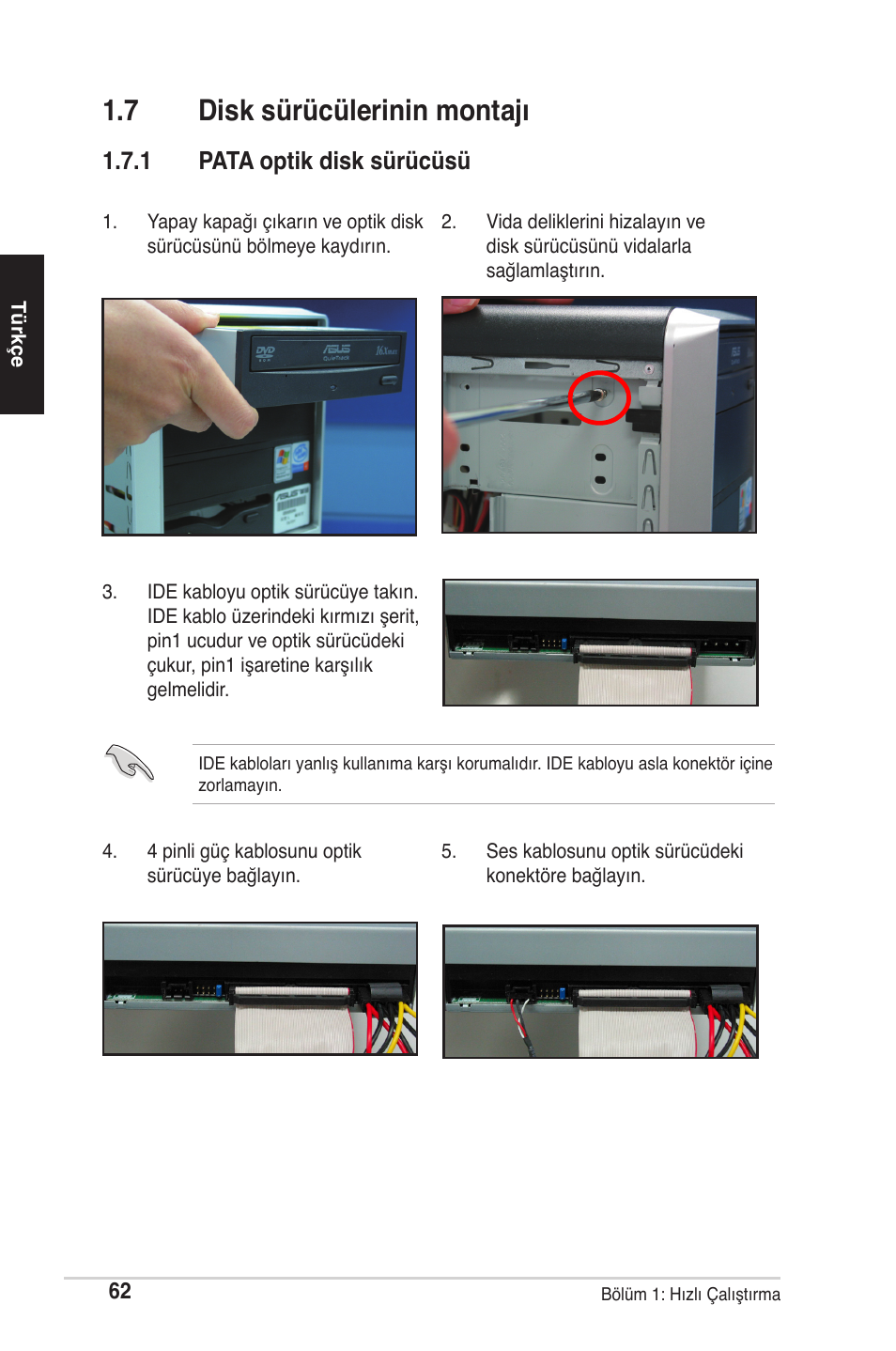 7 disk sürücülerinin montajı, 1 pata optik disk sürücüsü | chiliGREEN P5G41T-M LX2 User Manual | Page 64 / 722