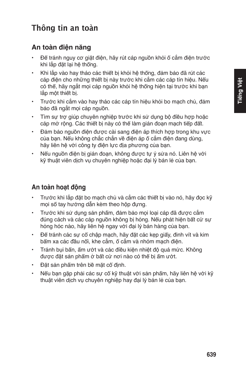 Thông tin an toàn, An toàn điện năng, An toàn hoạt động | chiliGREEN P5G41T-M LX2 User Manual | Page 641 / 722