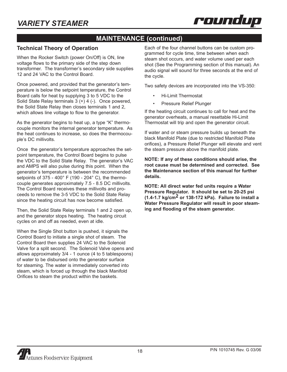 Variety steamer, Maintenance (continued) | Antunes, AJ VS-350 User Manual | Page 18 / 24