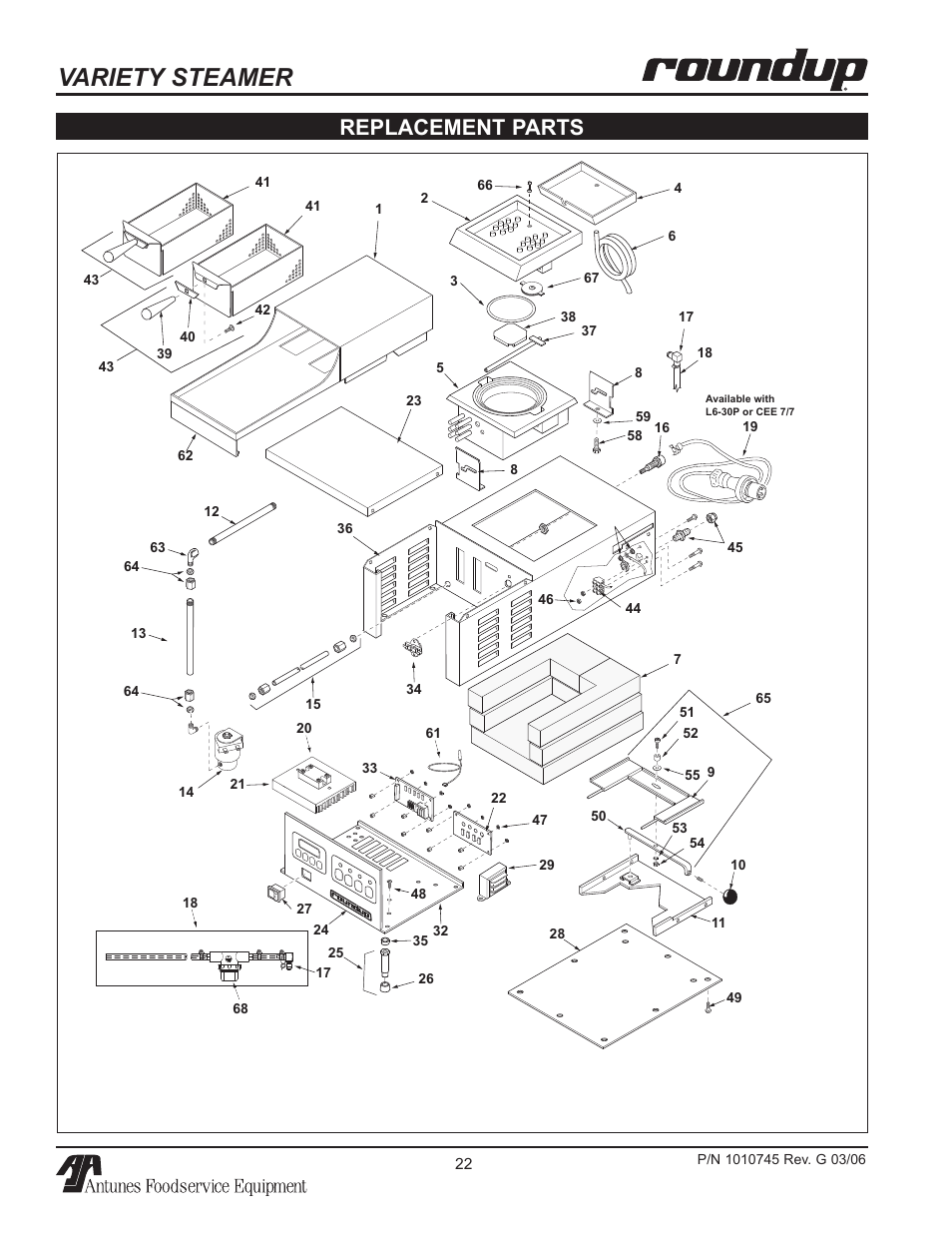 Variety steamer, Replacement parts | Antunes, AJ VS-350 User Manual | Page 22 / 24