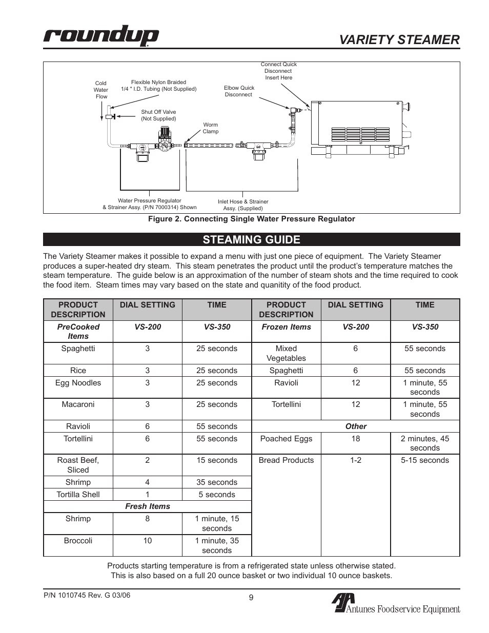 Variety steamer, Steaming guide | Antunes, AJ VS-350 User Manual | Page 9 / 24