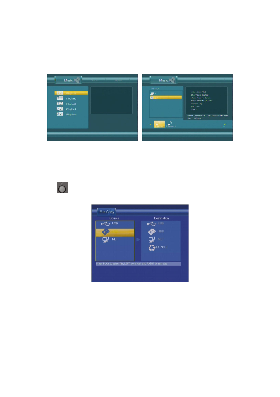 Playlist menu, File copy menu | chiliGREEN HMC-3903 User Manual | Page 51 / 62
