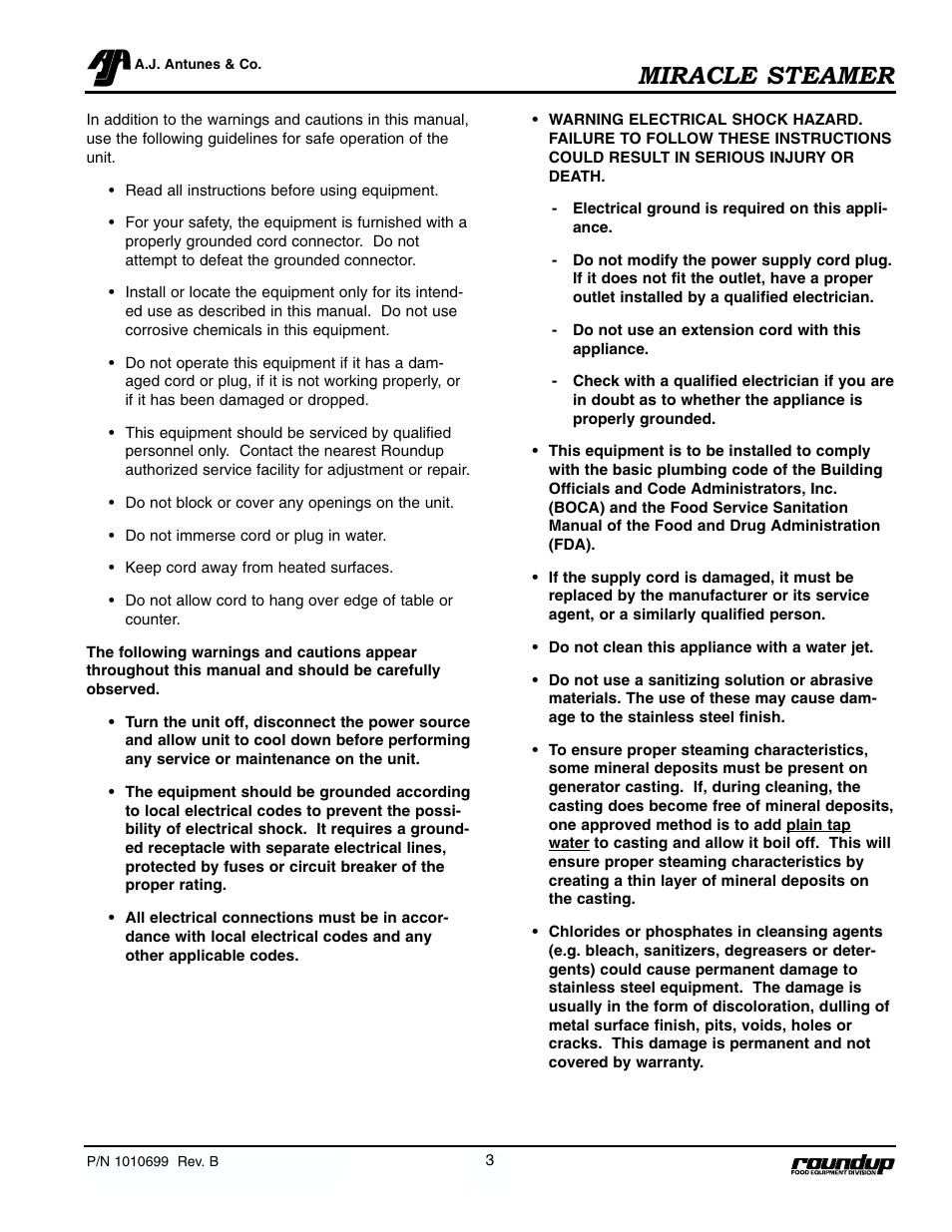 Miracle steamer | Antunes, AJ MS-250/255 User Manual | Page 4 / 28