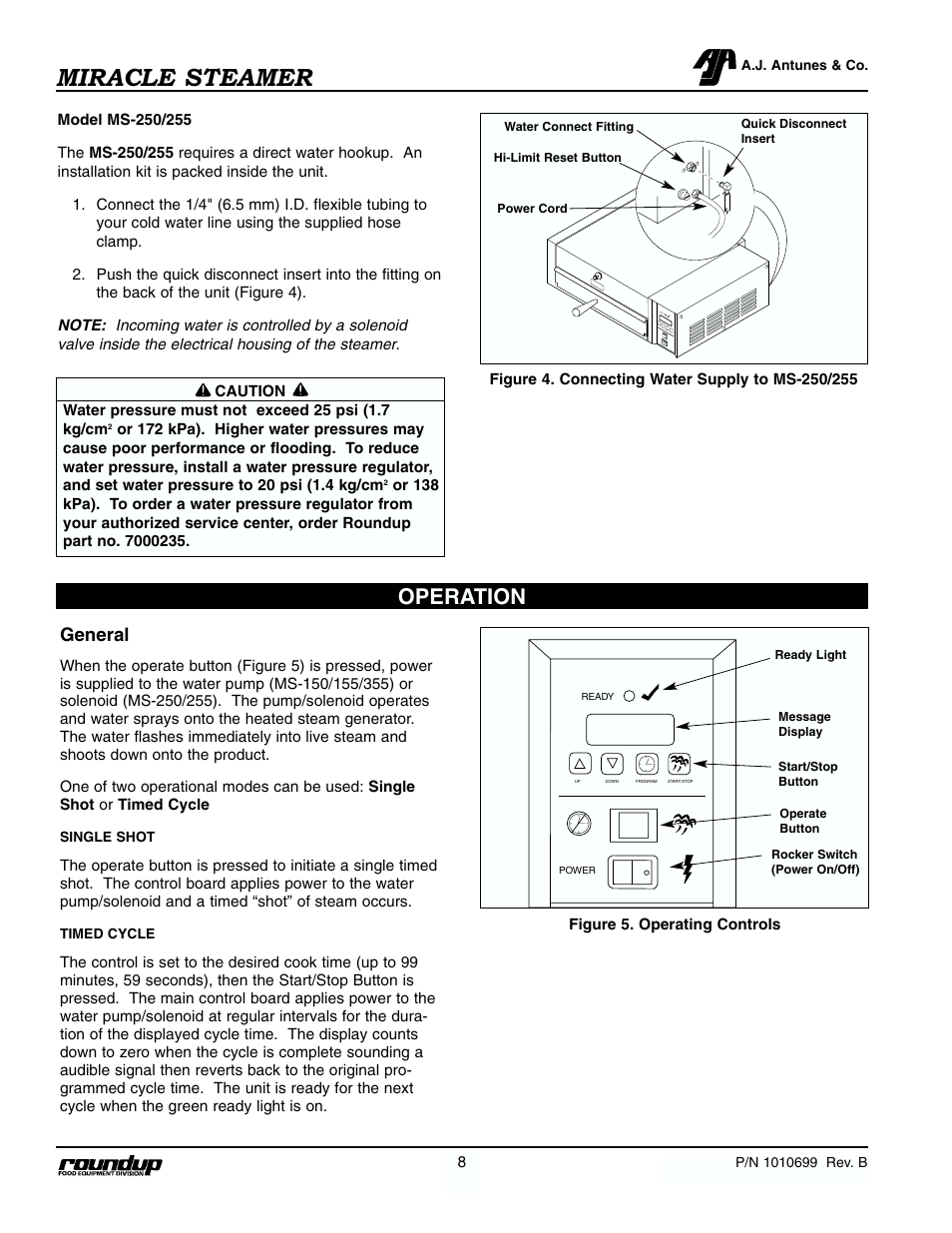 Miracle steamer, Operation, General | Antunes, AJ MS-250/255 User Manual | Page 9 / 28