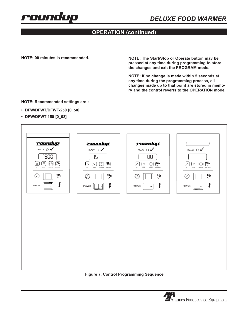 Deluxe food warmer, Operation (continued), Figure 7. control programming sequence | Antunes, AJ Series 9100100 User Manual | Page 13 / 36