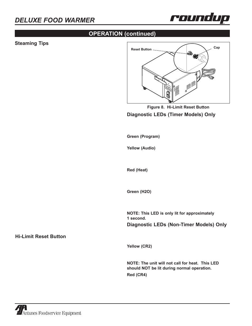 Deluxe food warmer, Operation (continued) | Antunes, AJ Series 9100100 User Manual | Page 14 / 36