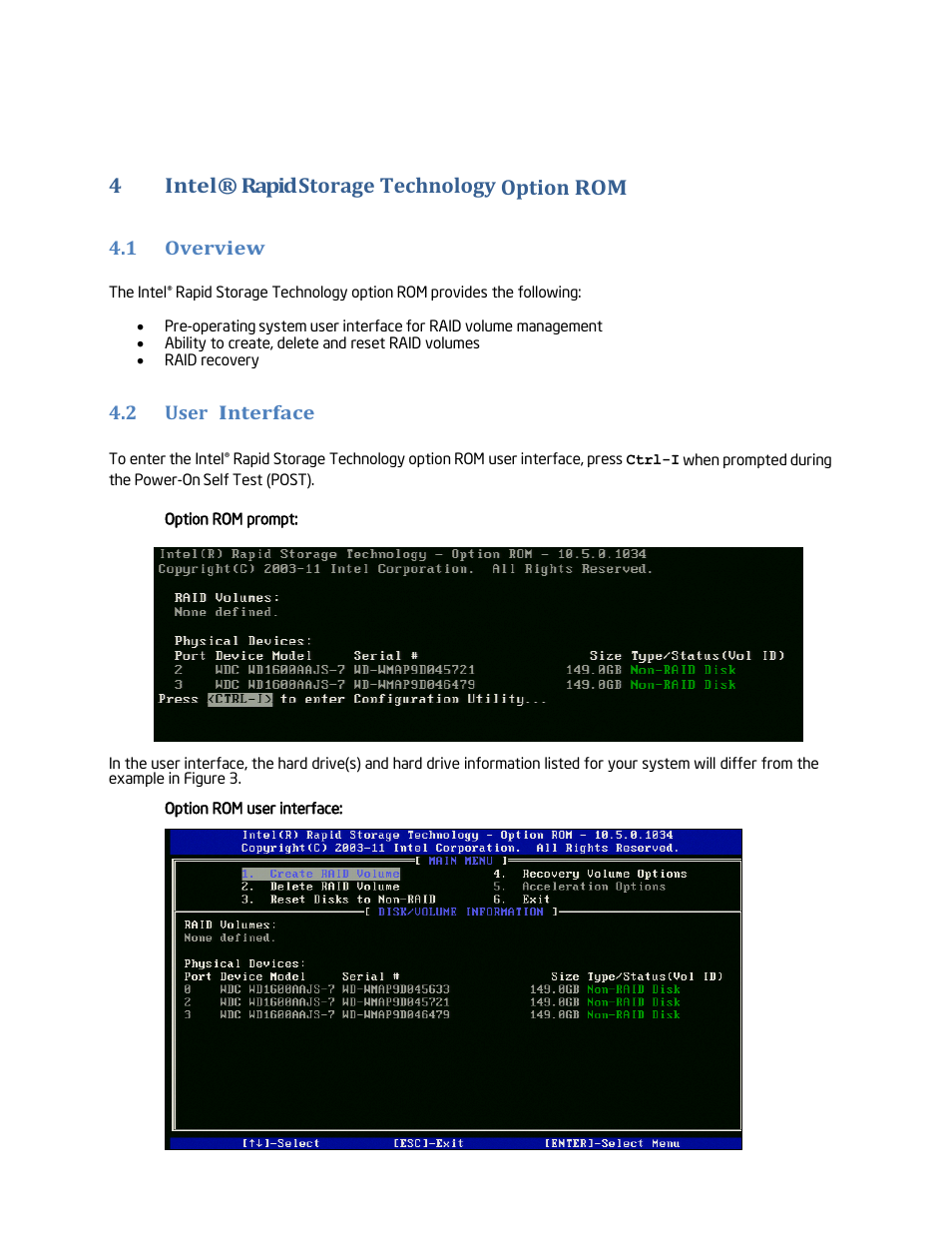 Intel® rapid storage technology option rom, Overview, User interface | 4intel® rapid storage technology option rom, 1 overview, 2 user interface | chiliGREEN Home Server: Intel Rapid Storage Technology User Manual | Page 15 / 36