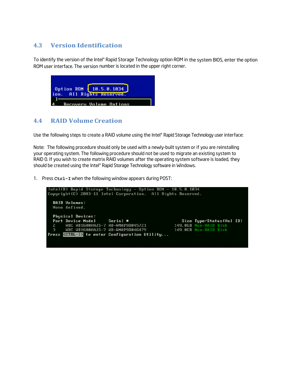 Version identification, Raid volume creation | chiliGREEN Home Server: Intel Rapid Storage Technology User Manual | Page 16 / 36