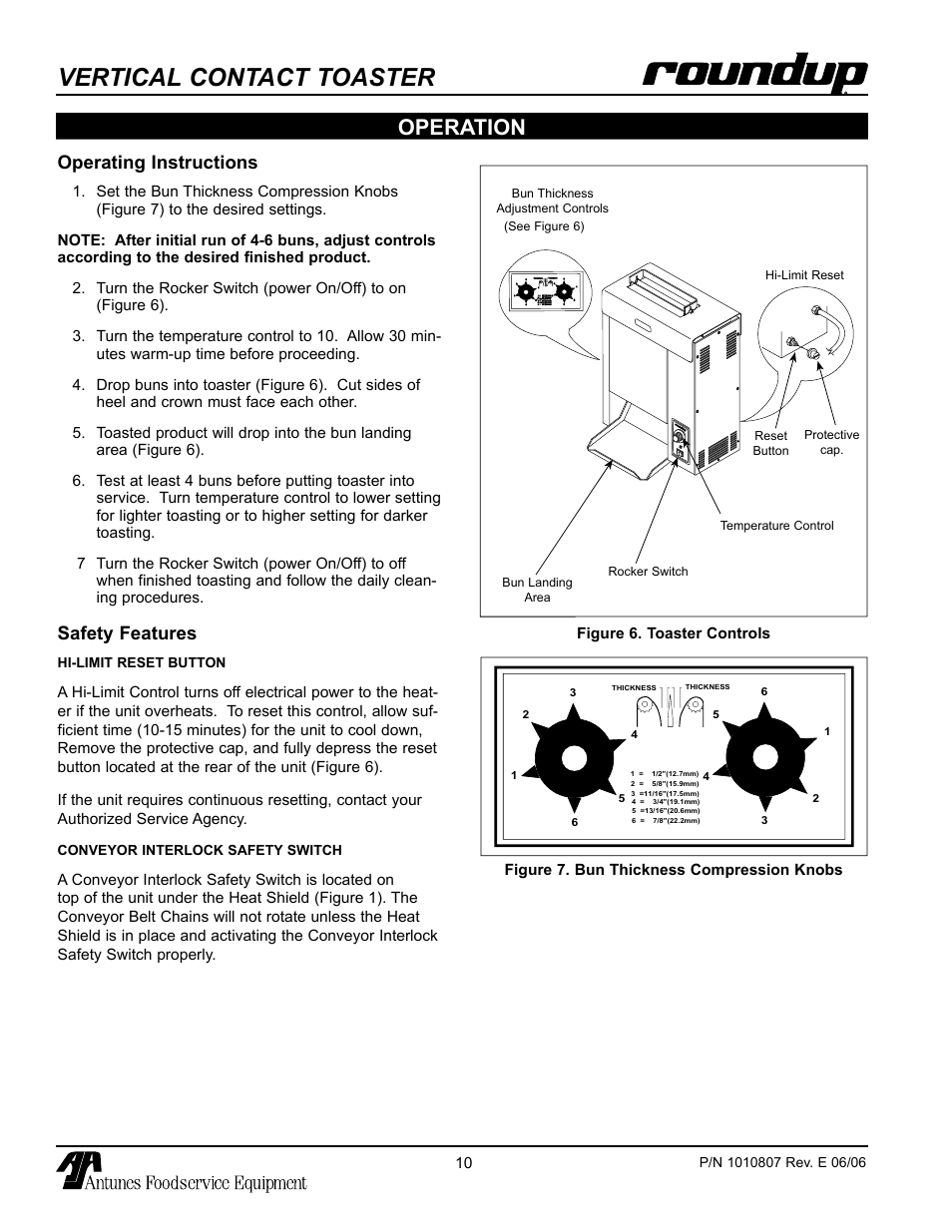 Operation, Operating instructions, Safety features | Vertical contact toaster | Antunes, AJ VCT-1000 User Manual | Page 10 / 24