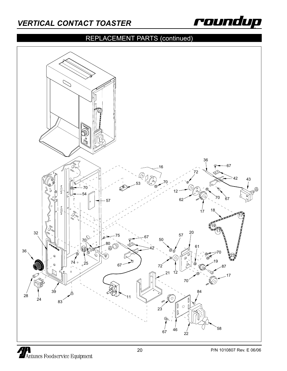 Vertical contact toaster, Replacement parts (continued) | Antunes, AJ VCT-1000 User Manual | Page 20 / 24