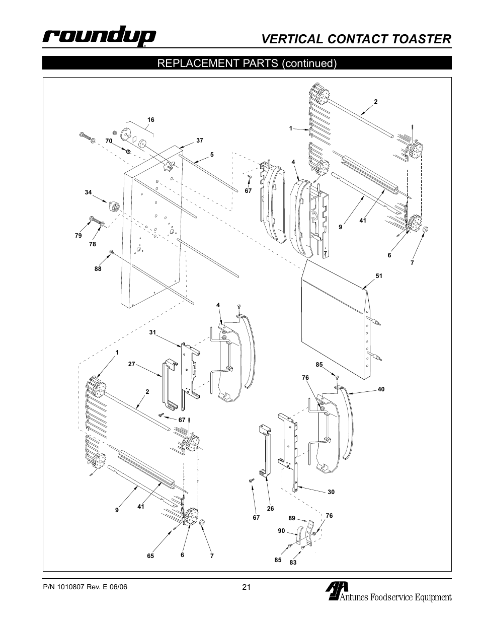 Vertical contact toaster, Replacement parts (continued) | Antunes, AJ VCT-1000 User Manual | Page 21 / 24