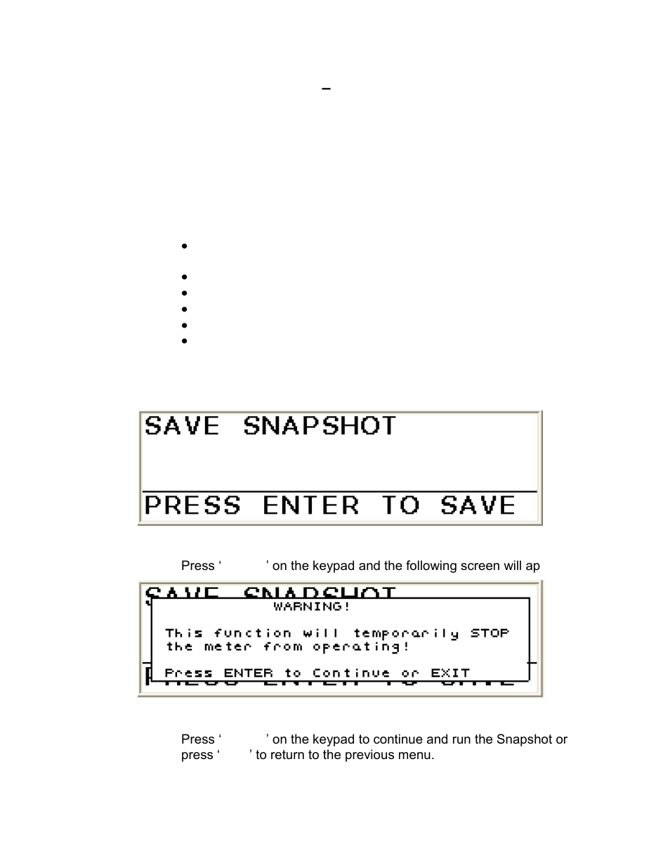 6 usb memory stick – basic functions, 1 save snapshot, Usb memory stick | Basic functions -9, Save snapshot -9, Figure 1, Snapshot save screen -9, Figure 2, Snapshot save warning screen -9 | CiDRA SONARtrac PW VF-100 User Manual | Page 203 / 272