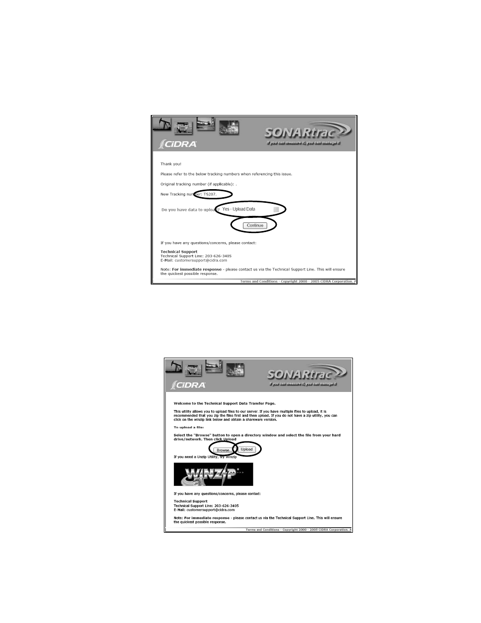 Figure 3, Tracking number and data upload option screen, Figure 4 | File browse and data upload screen | CiDRA SONARtrac PW VF-100 User Manual | Page 216 / 272