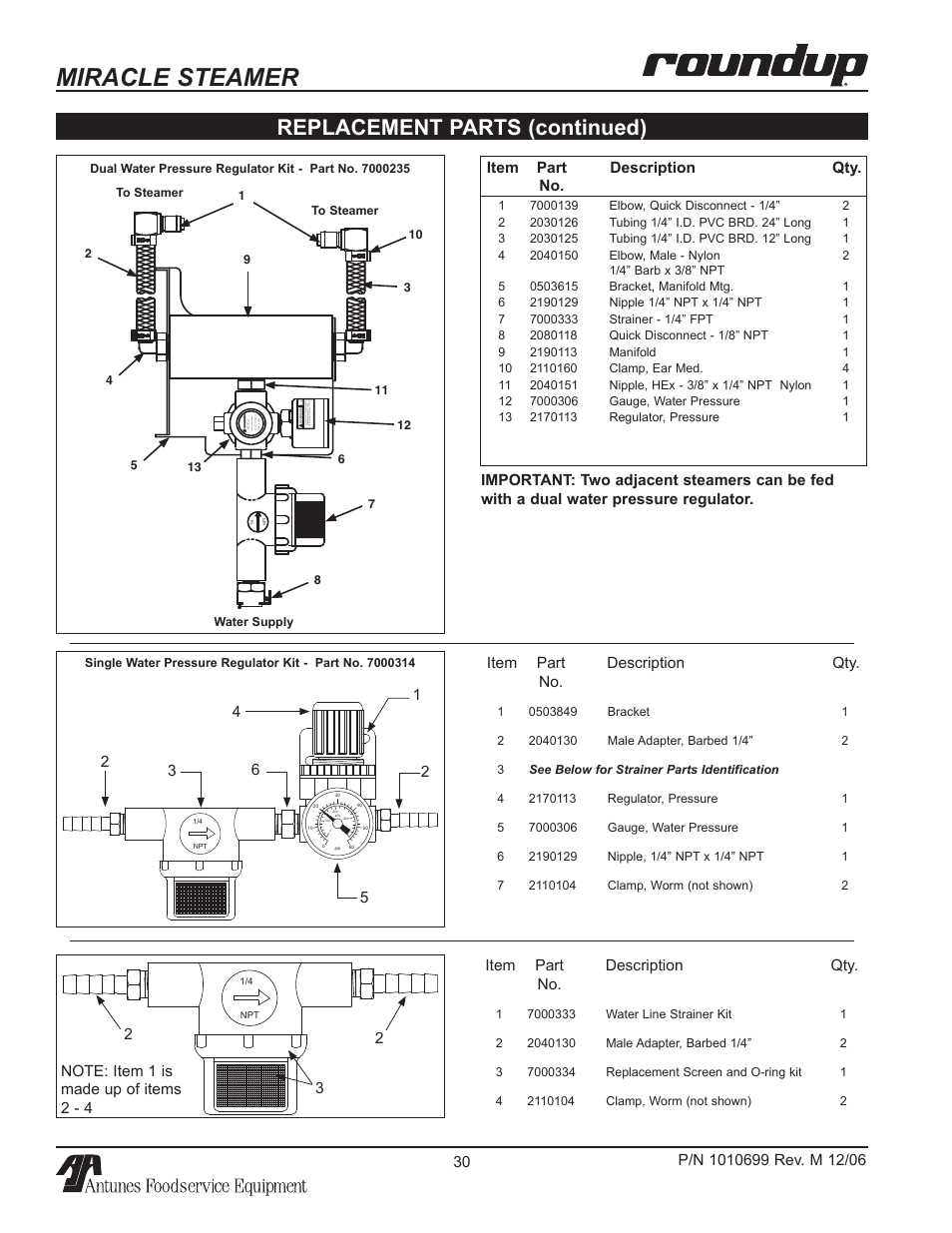 Miracle steamer, Replacement parts (continued) | Antunes, AJ MS-150/155 User Manual | Page 30 / 32