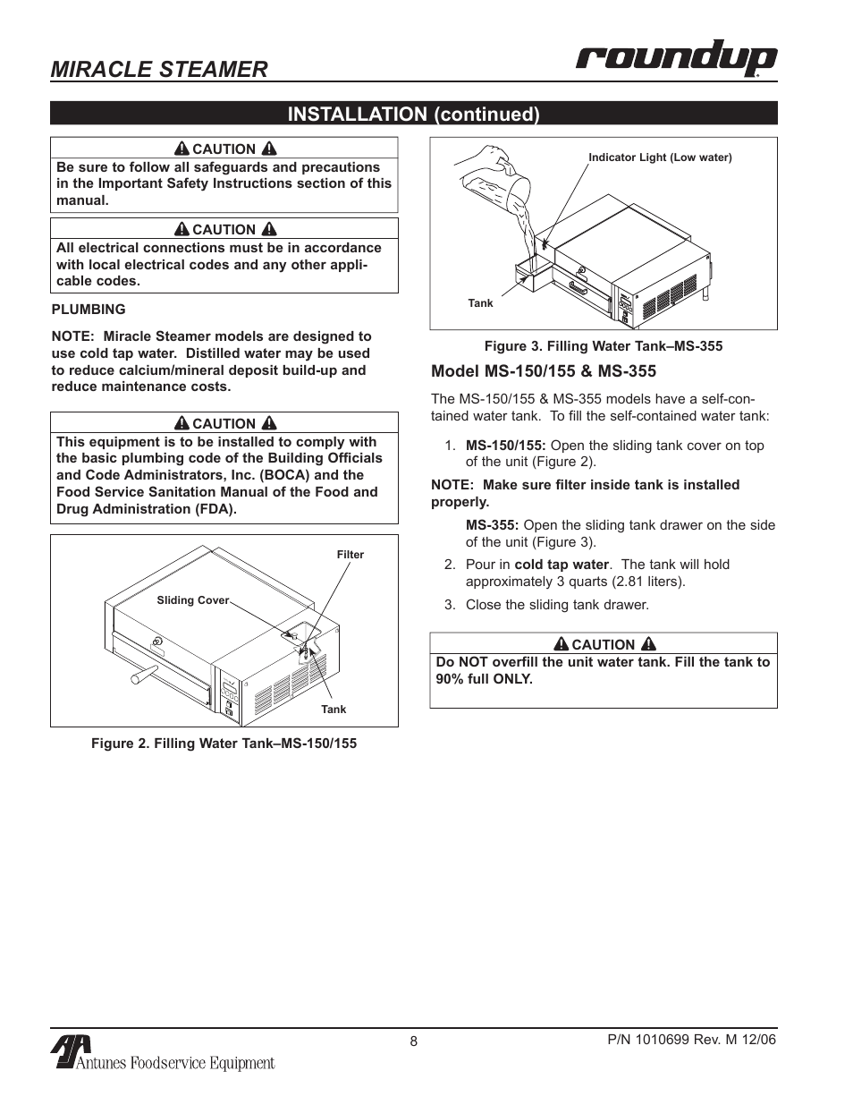 Miracle steamer, Installation (continued) | Antunes, AJ MS-150/155 User Manual | Page 8 / 32