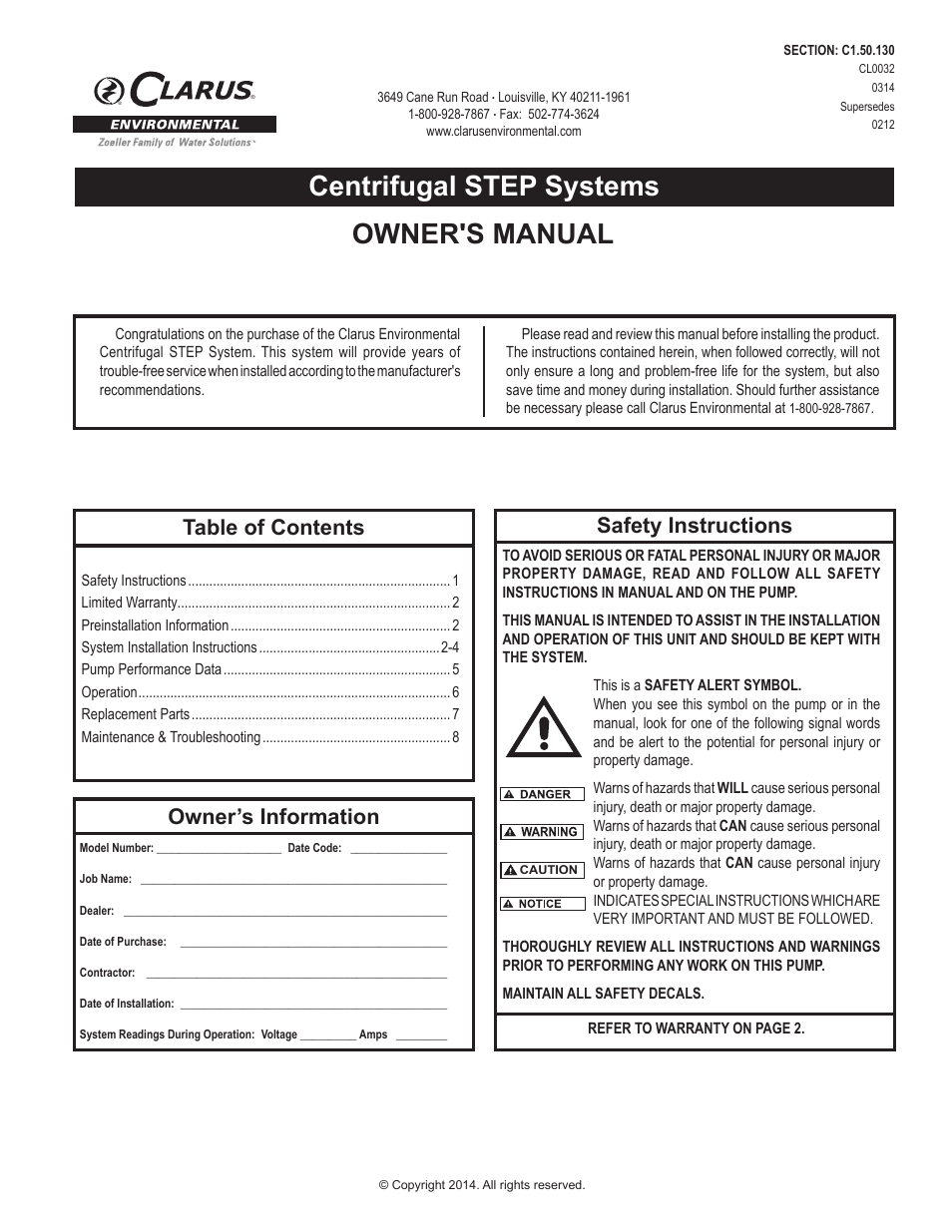 Clarus Environmental Centrifugal STEP Systems User Manual | 8 pages