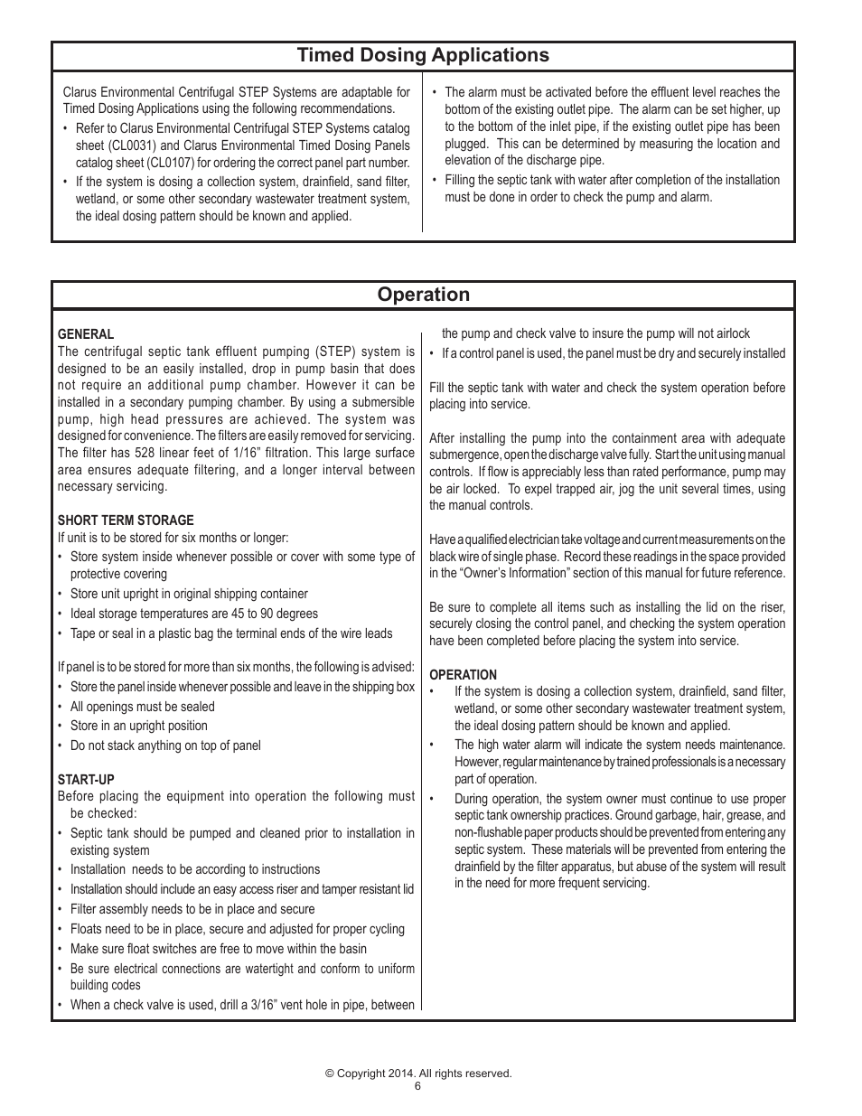 Operation, Timed dosing applications | Clarus Environmental Centrifugal STEP Systems User Manual | Page 6 / 8