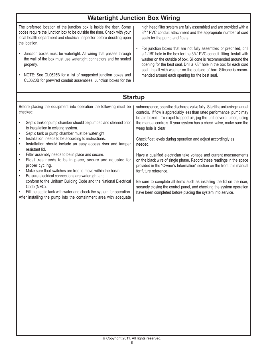 Watertight junction box wiring, Startup | Clarus Environmental Turbine STEP Systems User Manual | Page 8 / 12