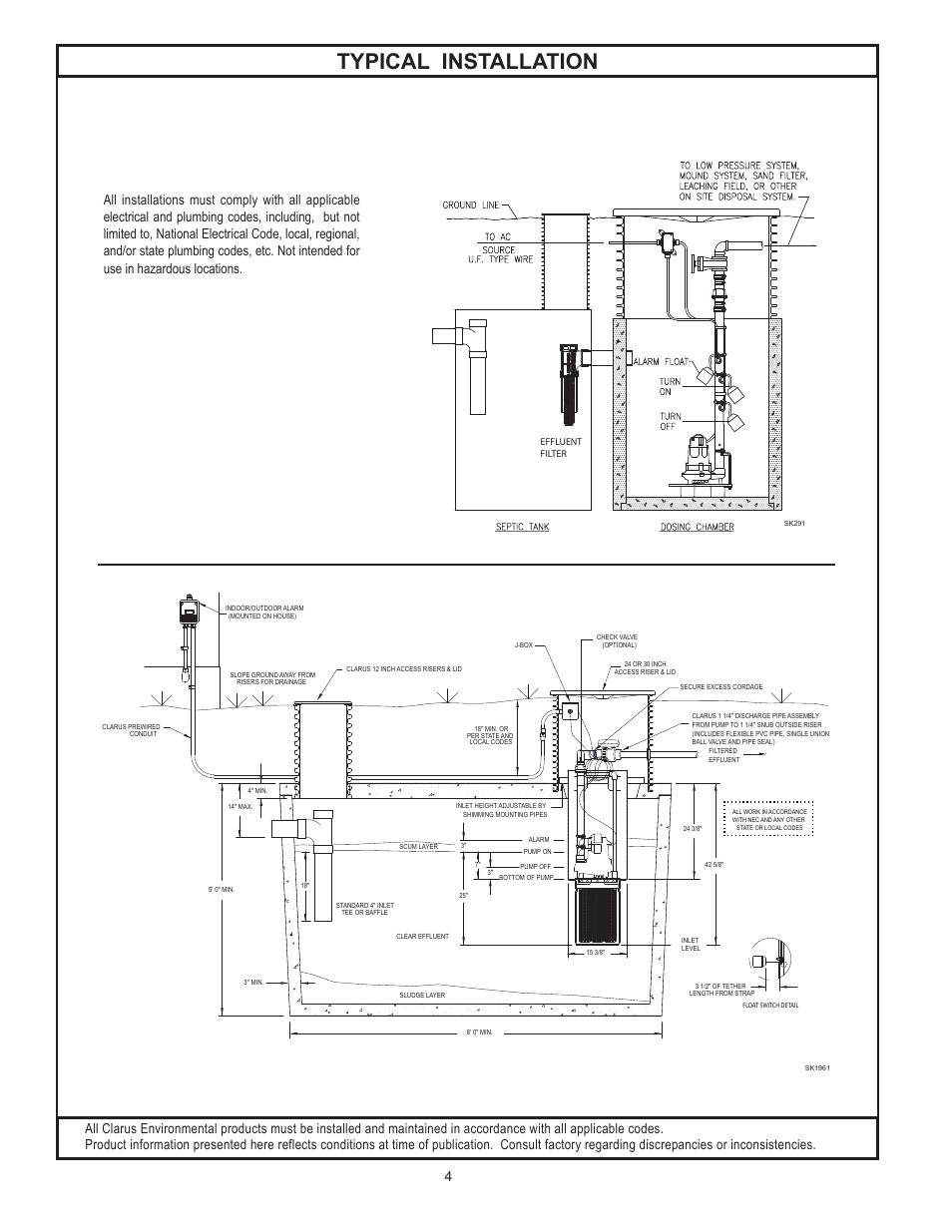 Typical installation | Clarus Environmental Centrifugal Effluent Pumps (N51,N142) User Manual | Page 4 / 4