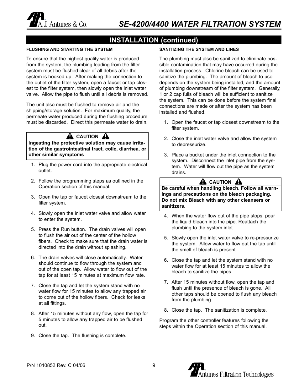 Installation (continued) | Antunes, AJ SE-4200/4400 User Manual | Page 9 / 24