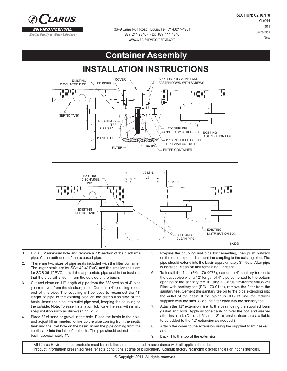 Clarus Environmental Container Assembly User Manual | 1 page