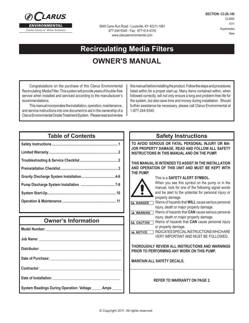 Clarus Environmental Recirculating Media Filters User Manual | 12 pages