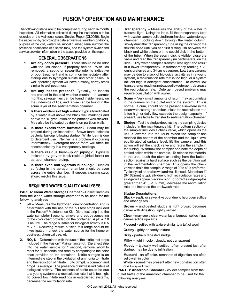 Pr el im in a ry, Fusion, Operation and maintenance | Clarus Environmental Fusion Series Treatment Systems 450/600/800 User Manual | Page 12 / 20