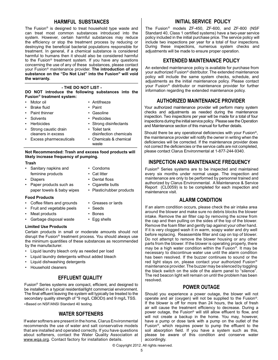 Pr el im in a ry | Clarus Environmental Fusion Series Treatment Systems 450/600/800 User Manual | Page 5 / 20