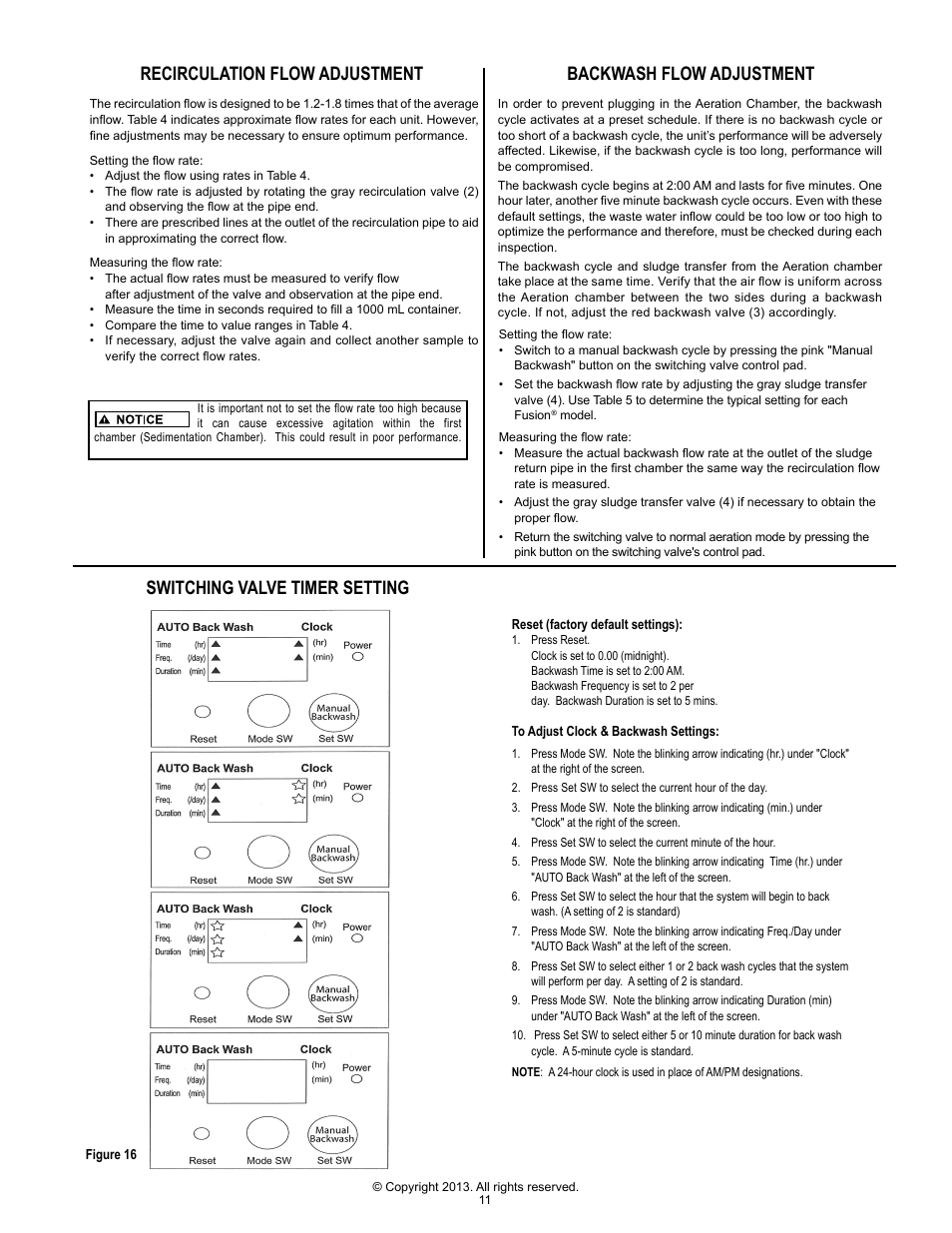 Switching valve timer setting | Clarus Environmental Fusion Series Treatment Systems 2800/3200/3600/4000 User Manual | Page 11 / 20