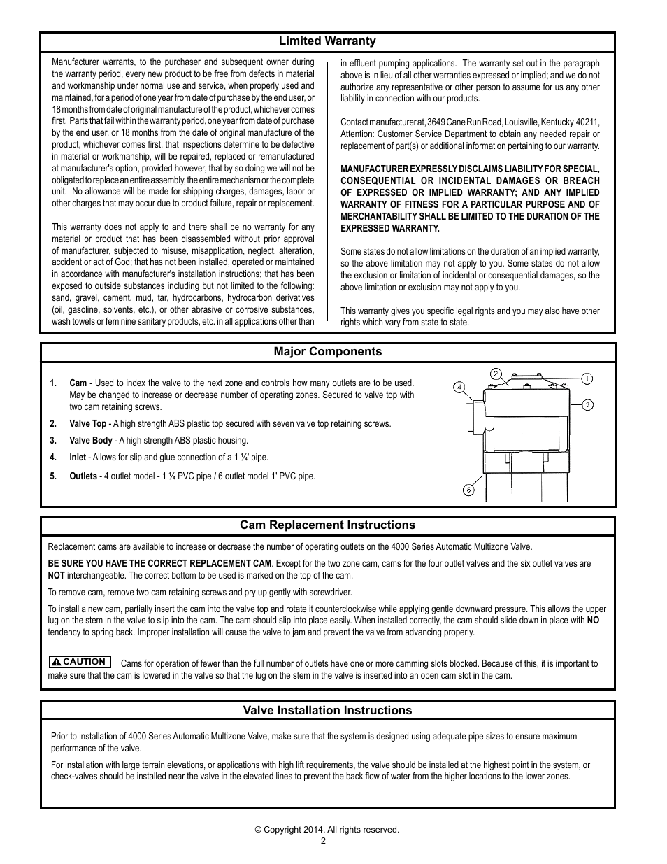 Clarus Environmental 4000 Series Automatic Multizone Valve User Manual | Page 2 / 4