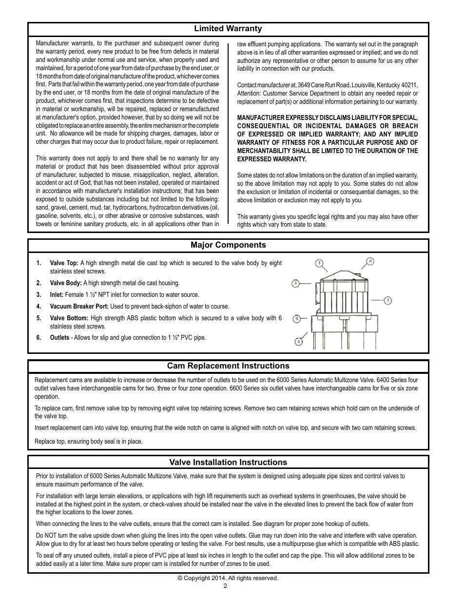 Clarus Environmental 6000 Series Automatic Multizone Valve User Manual | Page 2 / 4