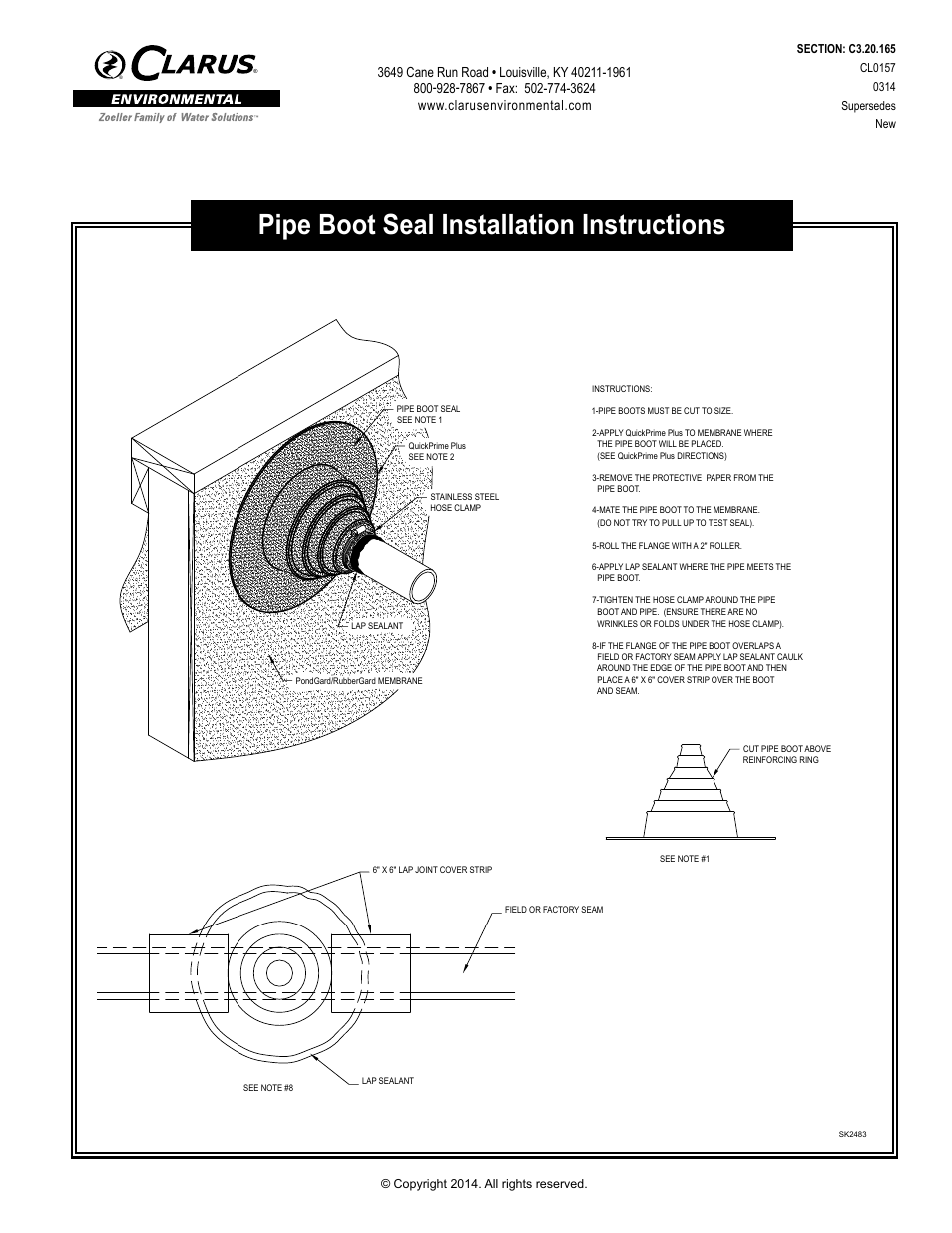 Clarus Environmental Pipe Boot Seal User Manual | 2 pages