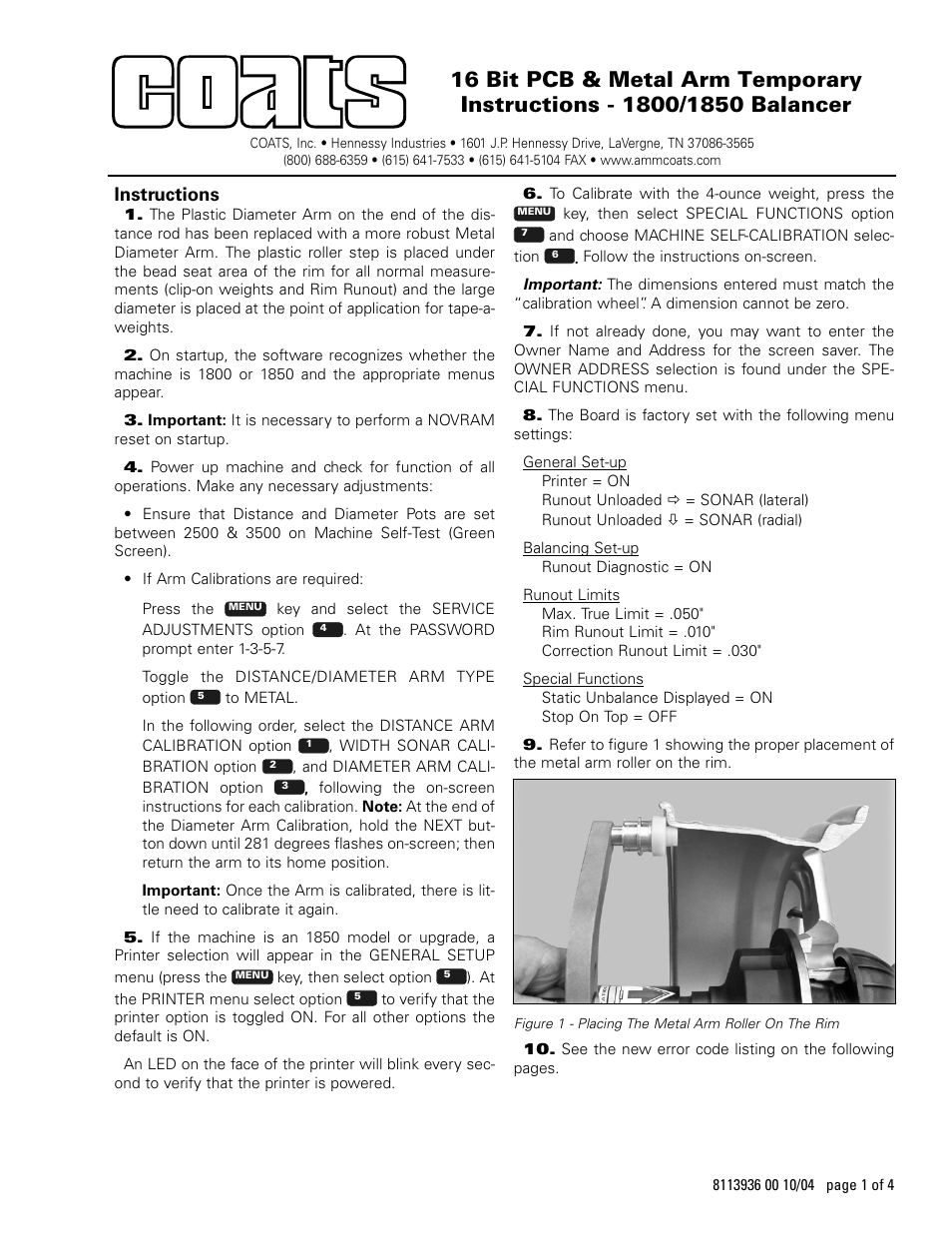 COATS 16 Bit PCB & Metal Arm Temporary User Manual | 4 pages