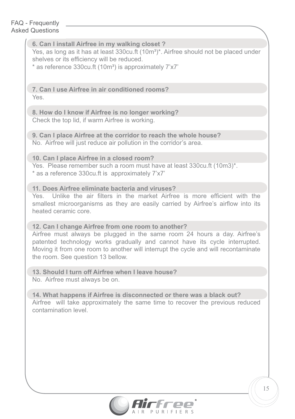 Airfree P60 User Manual | Page 17 / 24