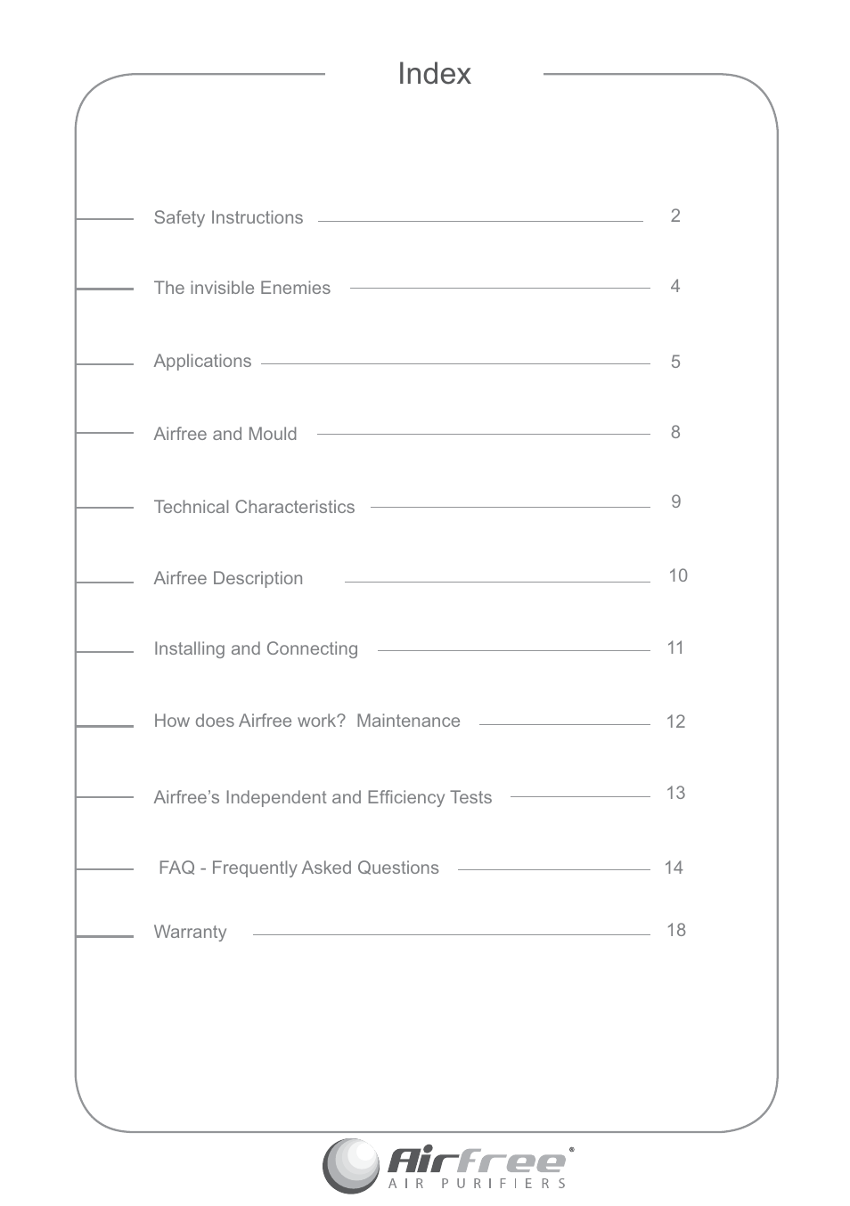 Index | Airfree P60 User Manual | Page 3 / 24