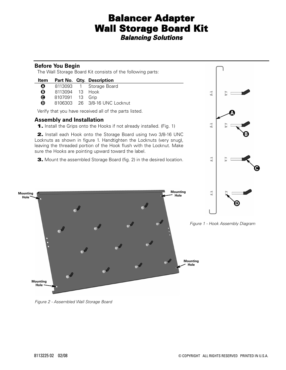 COATS Balancer Adapter Wall Storage Board Kit User Manual | 1 page