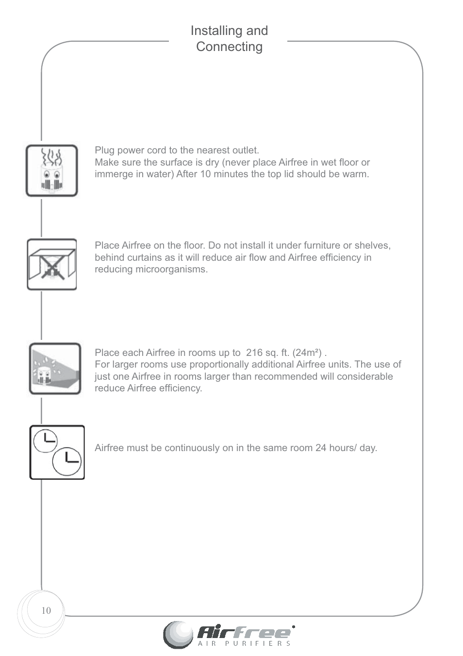 Installing and connecting | Airfree 60 User Manual | Page 12 / 24