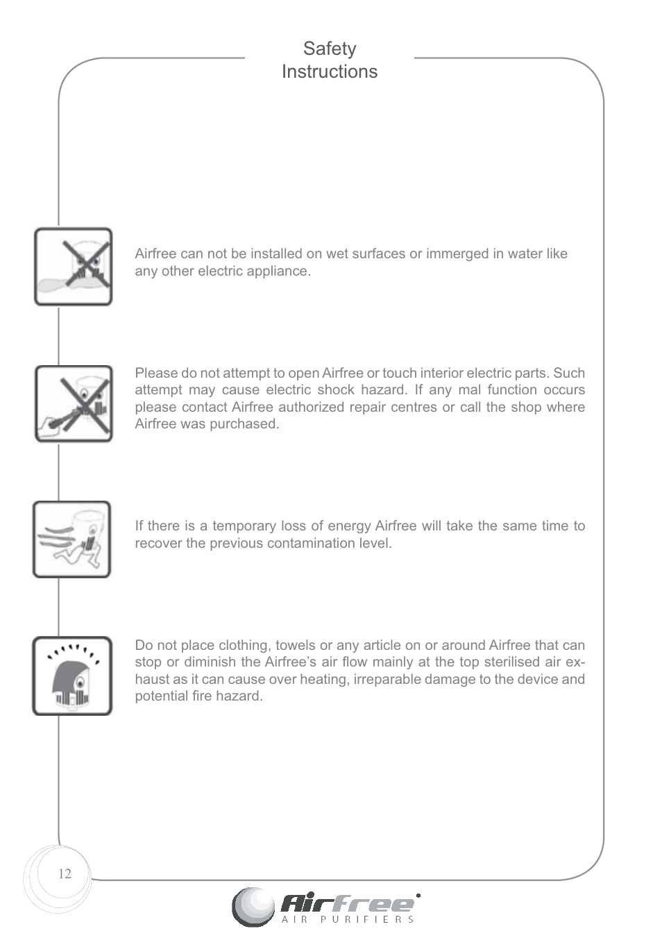 Safety instructions | Airfree 60 User Manual | Page 14 / 24