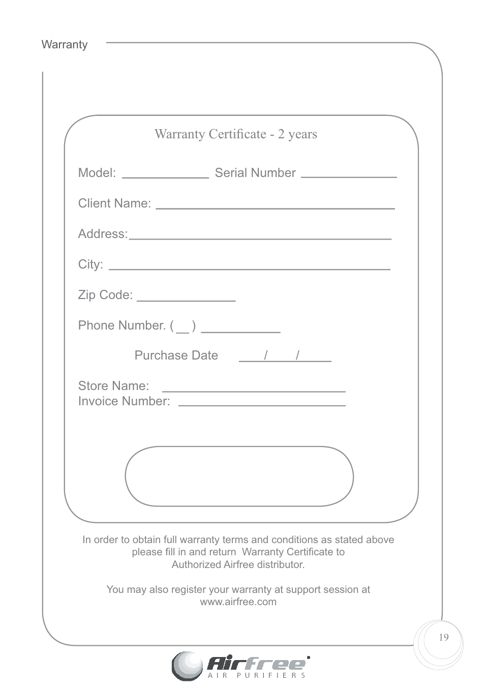 Warranty certiﬁ cate - 2 years | Airfree 60 User Manual | Page 21 / 24