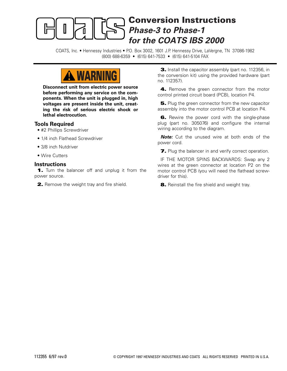 COATS Conversion Instructions User Manual | 1 page