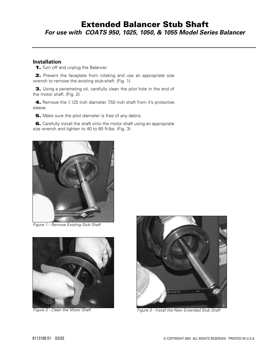 COATS Extended Balancer Stub Shaft User Manual | 1 page