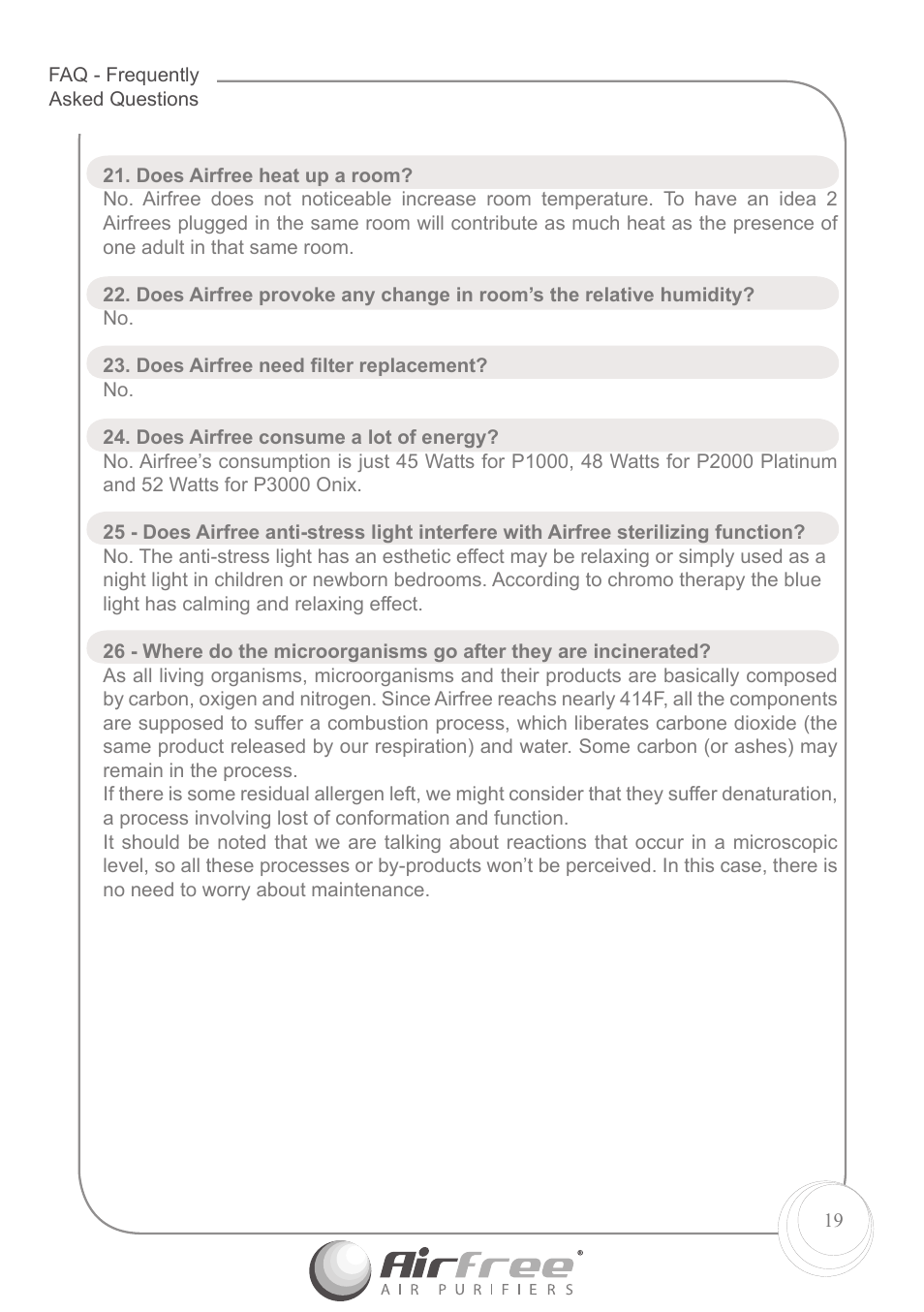 Airfree P1000 User Manual | Page 21 / 24
