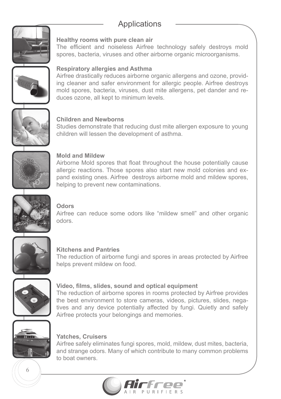 Applications | Airfree P1000 User Manual | Page 8 / 24