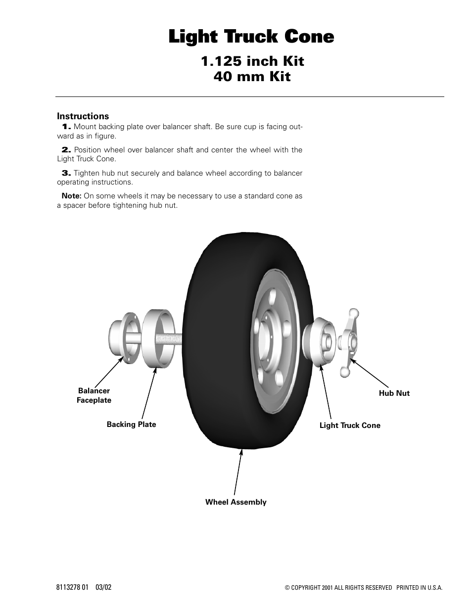 COATS Kit 1.125-inch, Kit 40 mm, Light Truck Cone User Manual | 1 page